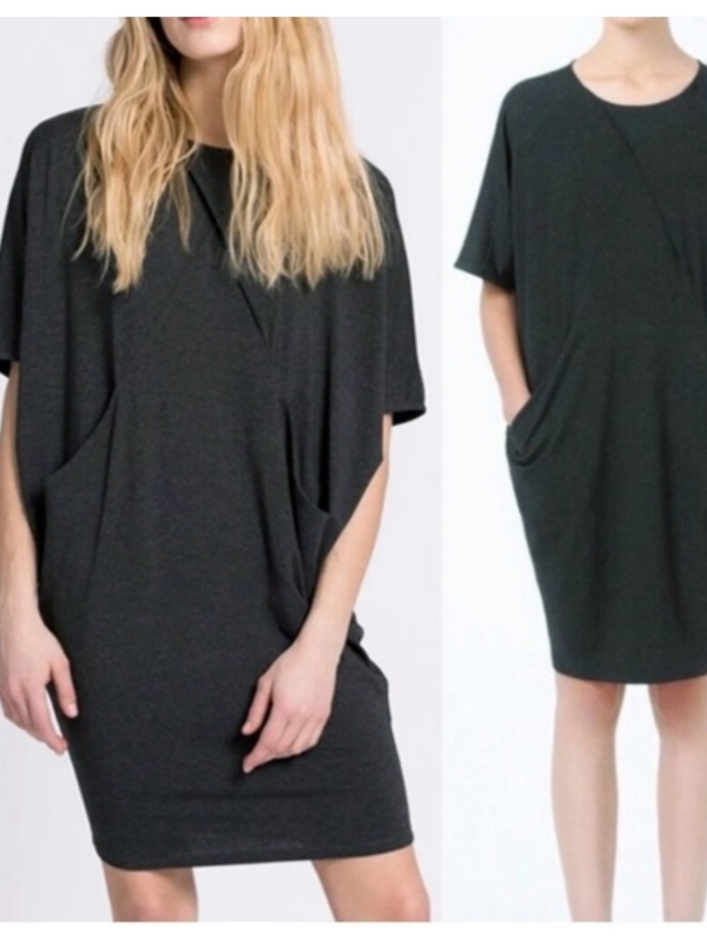 COS Dark Gray Drapey Batwing Oversized Lagenlook Pocket Dress L